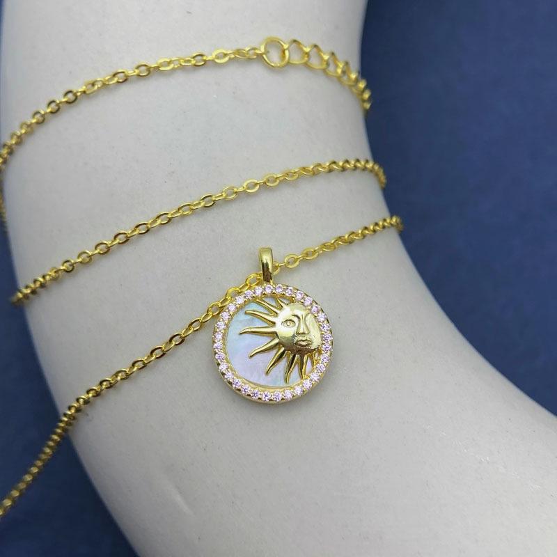 Exquisite S925 Sterling Silver Sun Necklace with Gold-Plated Freshwater Mother-of-Pearl
