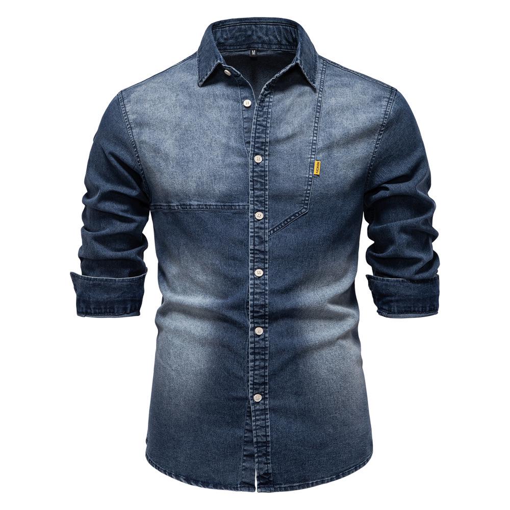 2026 Men's European Size Casual Solid Color Denim Long-Sleeve Shirt In Stock