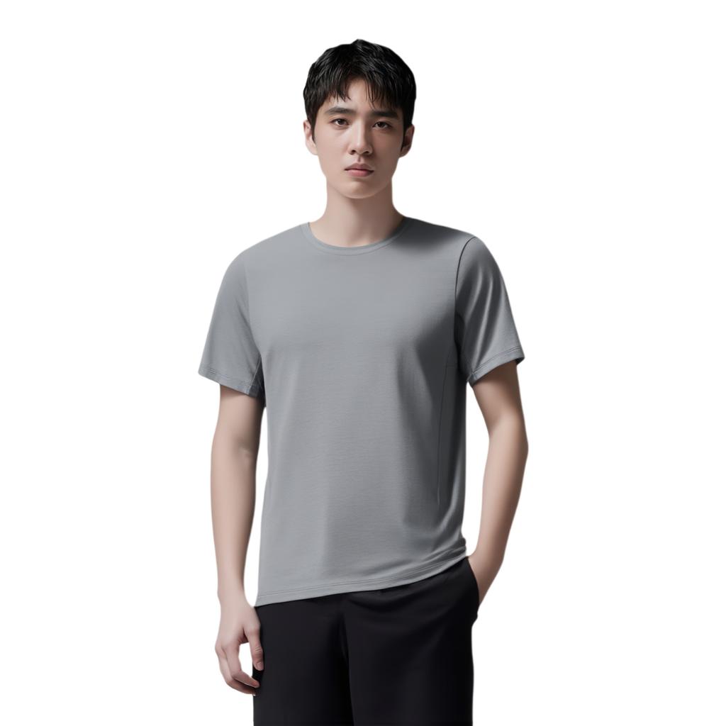 Anta Comfortable Casual Simple Solid Color Round Neck Pullover Versatile Short Sleeve T-Shirt Men Tops Monet-Gray 152520141-2