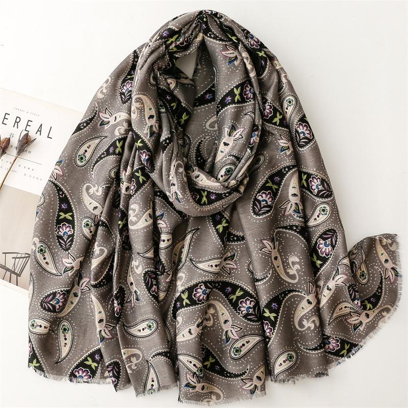Winter Lurex Glitter Paisley Floral Fringe Viscose Shawl Scarf High Quality Print Pashmina Stole Bufandas Muslim Hijab 180*90Cm