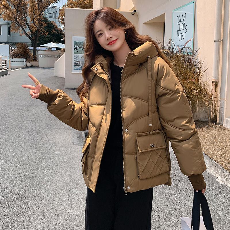 Large Size Women's Clothing Autumn and Winter Loose Casual Hooded Tooling Jacket Short Down Cotton Jacket