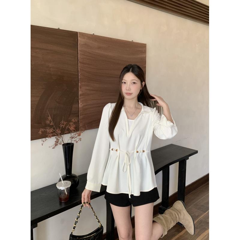 

2026 Spring Waist-Cinched Plus-Size Two-Piece Shirt for Women, Loose & Slimming Design, Belly-Concealing Top L абрикосовый
