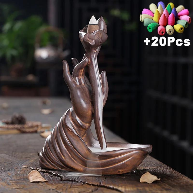 Zen Meditation Lotus Flower Waterfall Incense Burner Fit for Home Yoga Room and Office Decor Indoor Incense Fountain Home Decor