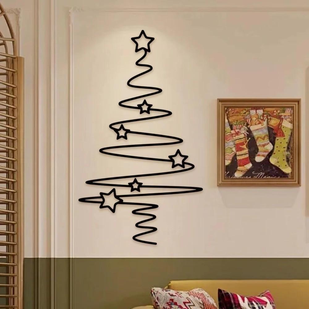 Star Pattern Christmas Tree Wall Art Black Wrought Iron Wall Decor Indoor Decoration