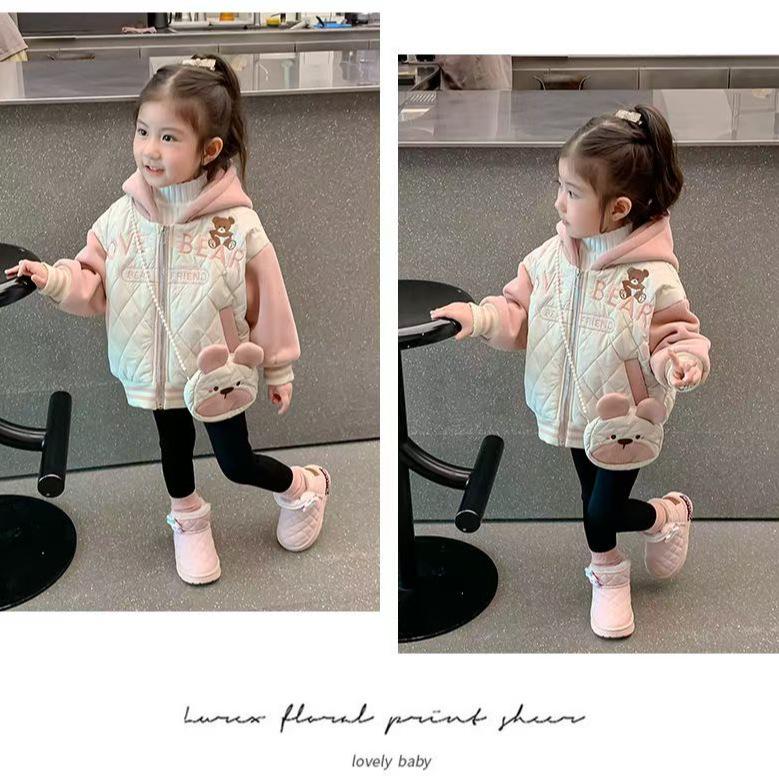 2025 Stylish Girls' Fleece-lined Coats: Autumn/Winter Cotton-Padded Jackets for Kids