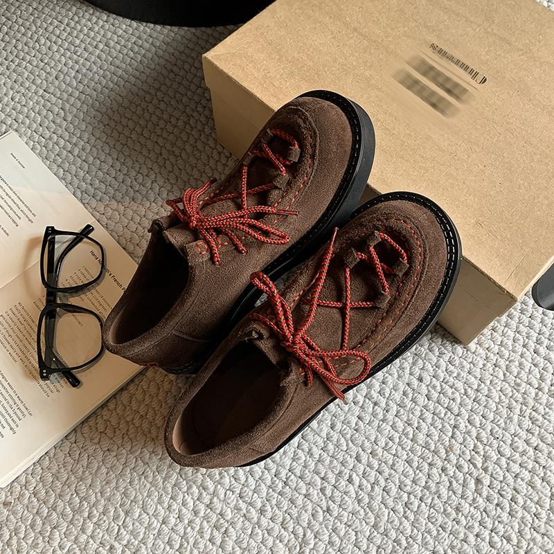 Fashion 2025 New Women Cow Suede Leather Sneakers Training Sport Shoes Contrast Casual Round Toe Cross-tied Low-heel Shoes Sneakers