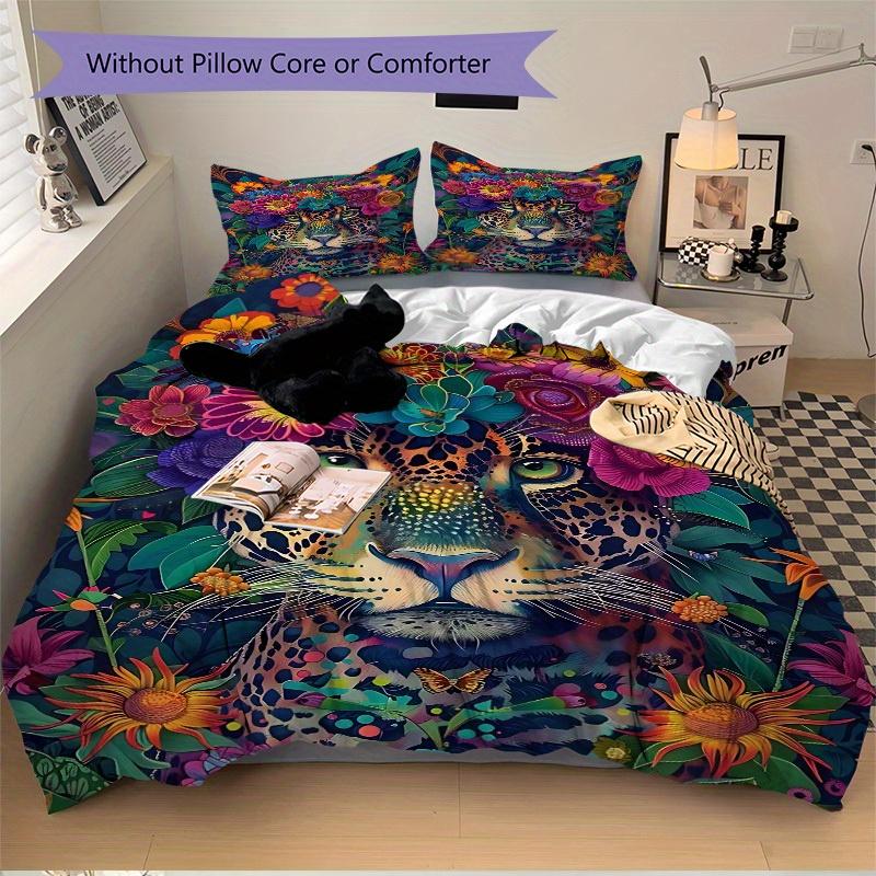 3pcs Floral Leopard Print Bedding Set, Breathable And Soft, Suitable for All Seasons Machine Washable, Suitable for Bedroom Decoration,yy250822196