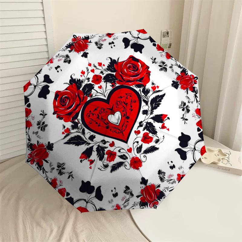

1PC Rose Heart Umbrella-8-Rib Reinforced Portable Folding Travel Suitable for All Seasons Outdoor Daily Use Is an Ideal Choice -K0346