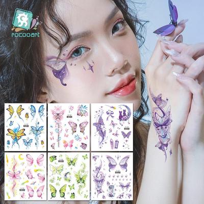 Waterproof Glitter Cartoon Butterfly Ocean Princess Tattoo Stickers - Long-Lasting Temporary Face Makeup