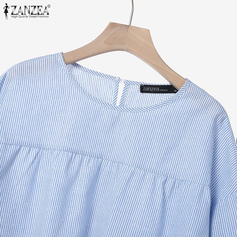 ZANZEA Damen 3/4-Ärmel Bluse und Hose Lässige Streifenprint Zweiteilige Sets