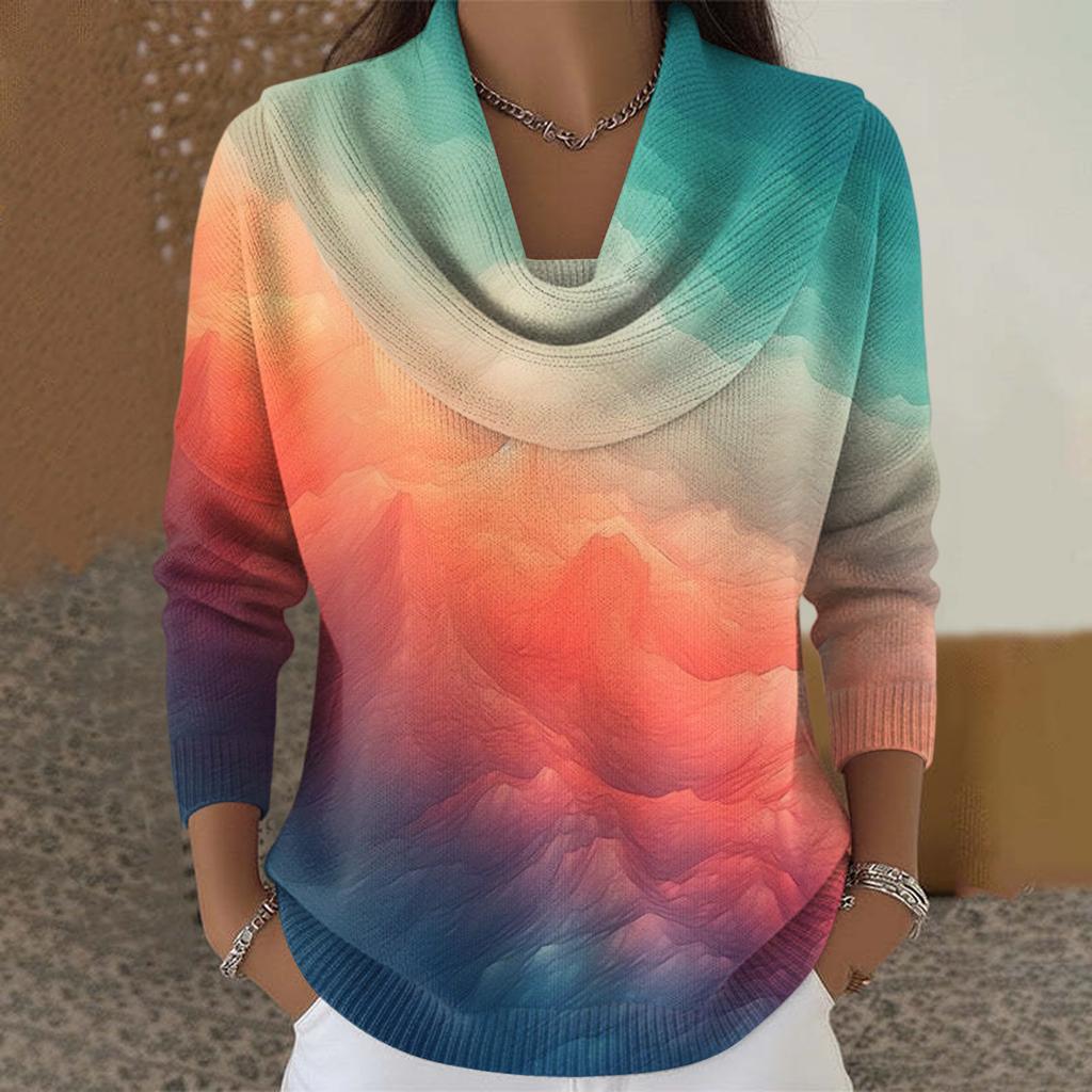 Dámský ležérní a módní svetr s dlouhým rukávem a potiskem, kulatým výstřihem