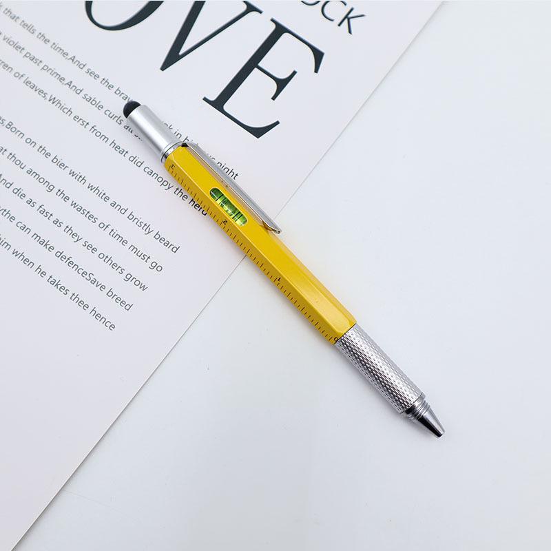 Multifunktionaler 6-in-1 Metall-Werkzeugstift mit Wasserwaage, Lineal, Stylus, Schraubendreher und Kugelschreiber – Kundenspezifisches Logo verfügbar.