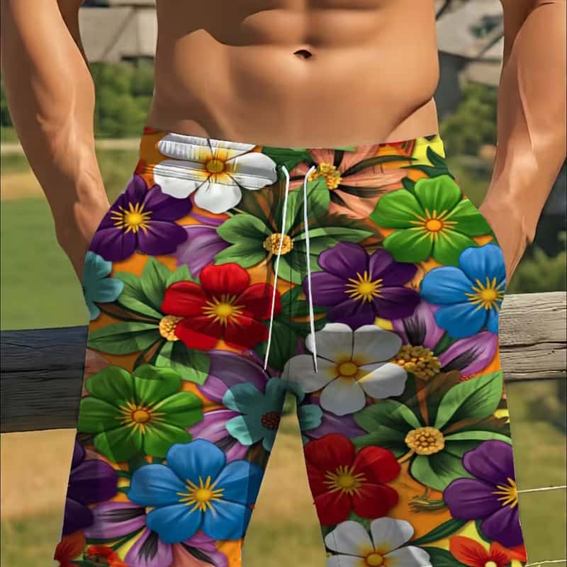 Men s beach shorts, graphic print M