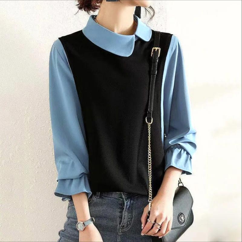 ZANZEA Bluză casual de damă cu guler păpușă, mâneci 3/4 largi, patchwork