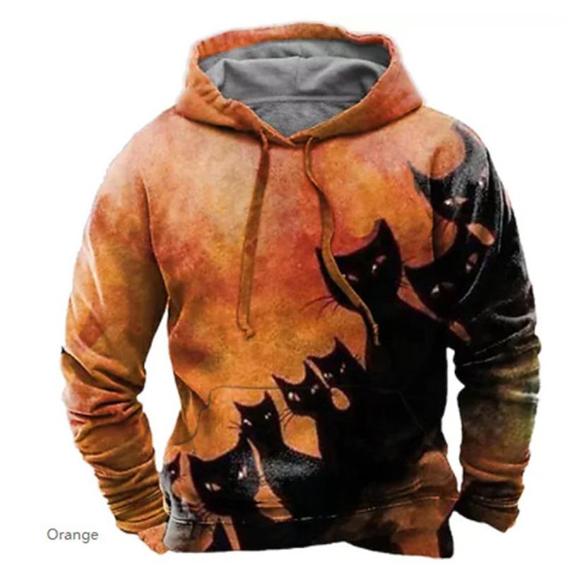 Frühling und Herbst Neuer Herren-Hoodie Halloween 3D-gedruckter Hoodie Herren Locker Lässig Langärmliger Sport-Hoodie Übergröße