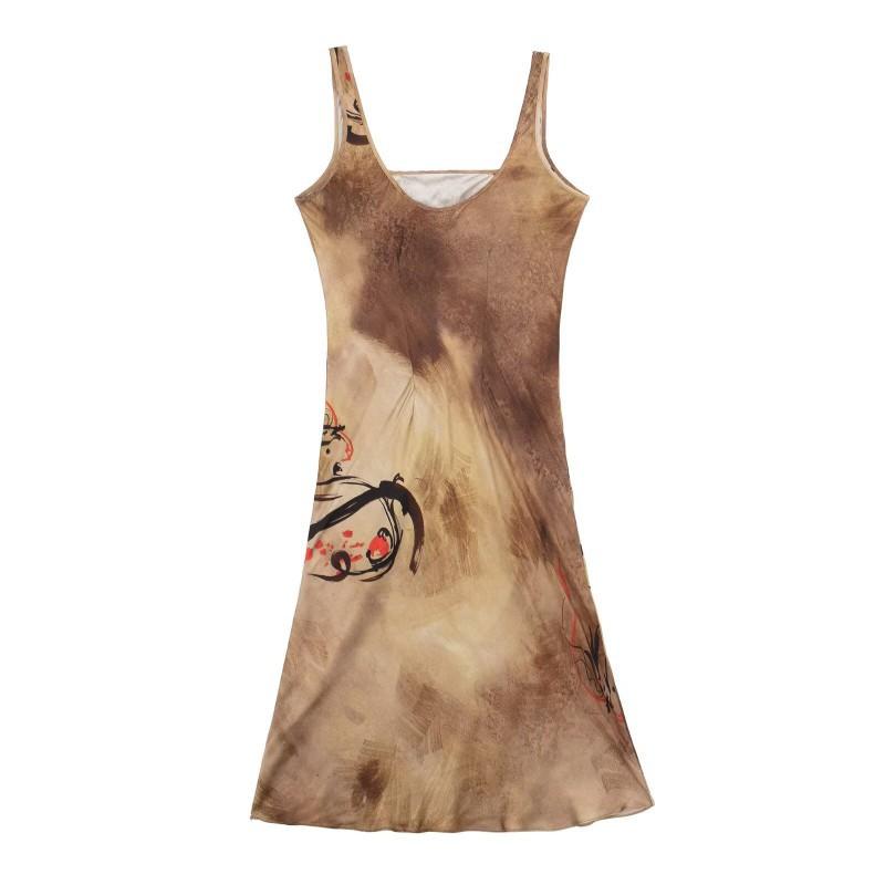 European American Women s Clothing Fashionable Temperament Printed Strap Dress XS
