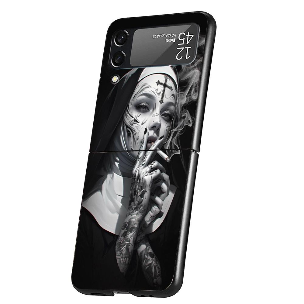 Dark Demon Nun Phone Case For Samsung Galaxy Z Flip 7 6 5 4 3 5G Cover ZFlip7 ZFlip6 ZFlip4 ZFlip5 ZFlip3 Coque Fundas Galaxy Z