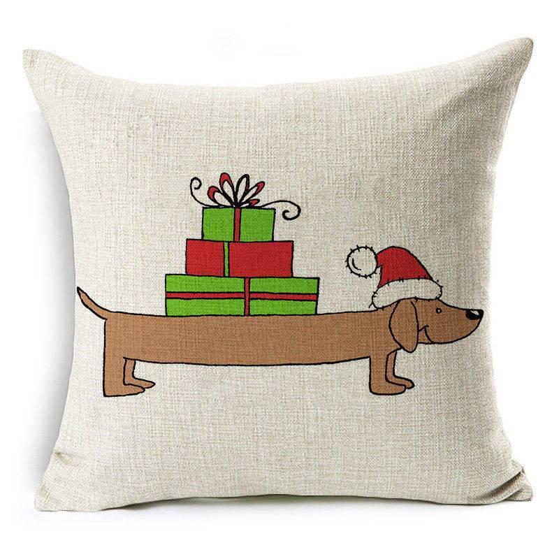 Luxurious 18'' Dachshund Printed Christmas Linen Cushion Cover For Chic Home Decor