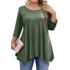 Womens Plus Size 3/4 Sleeve Shirts  Round Neck Tunic Tops Basic Loose Fit Tee Tops L-5XL