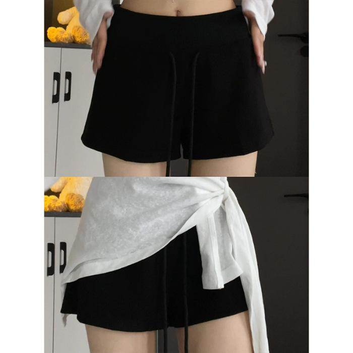 

Pure cotton Chinese cotton composite milk silk, sports shorts women s summer drawstring high waist American casual pants home hot pants XL чорний