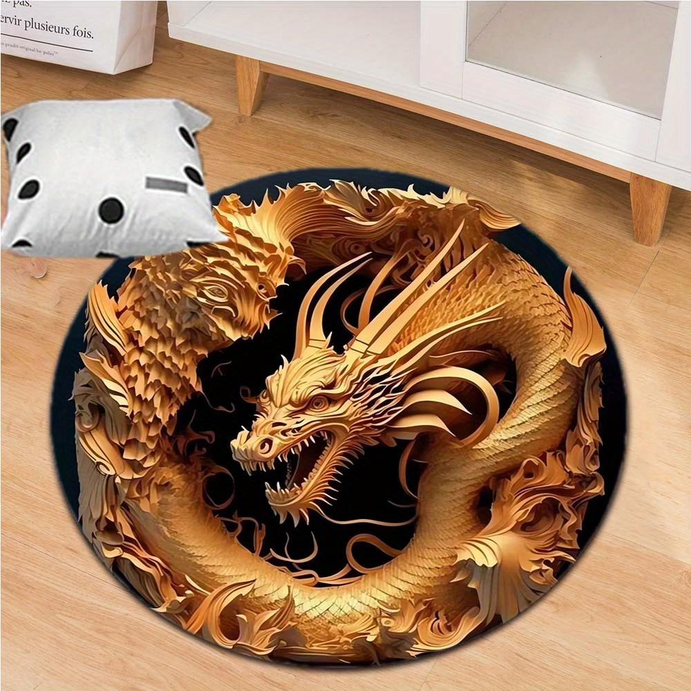 

Круглый ковер Золотой Дракон 3D с цветочным рисунком, Нескользящий коврик из хрустального бархата, Декоративный ковер для гостиной, спальни Diameter 60cm