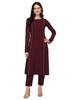 Women's Maroon Poly Crepe Straight Kurta Pant With Dupatta Set Party Wear Top Tunic Dress