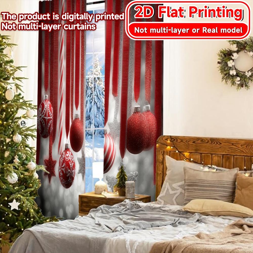 Set Of 2 Flat Printing Curtains Without Rod Christmas Ornaments Snowflakes New Year Festival Fashion Machine Curtain Made Polyester