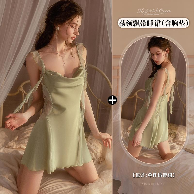 Exotic Summer Fashion Women's Clothing New Style Strap Ruffle Silk Sweet and Fresh Straight Tube Fairy Style Elegant Dress 8IHD