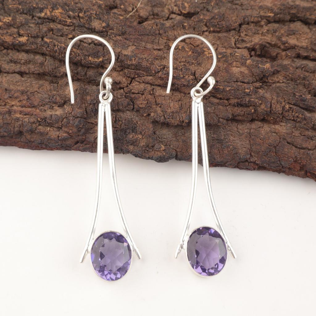 Sisters Day Deal Natural Iolite 925 Silver Ethnic Dangling Boho Earrings Jewelry EE-136-4