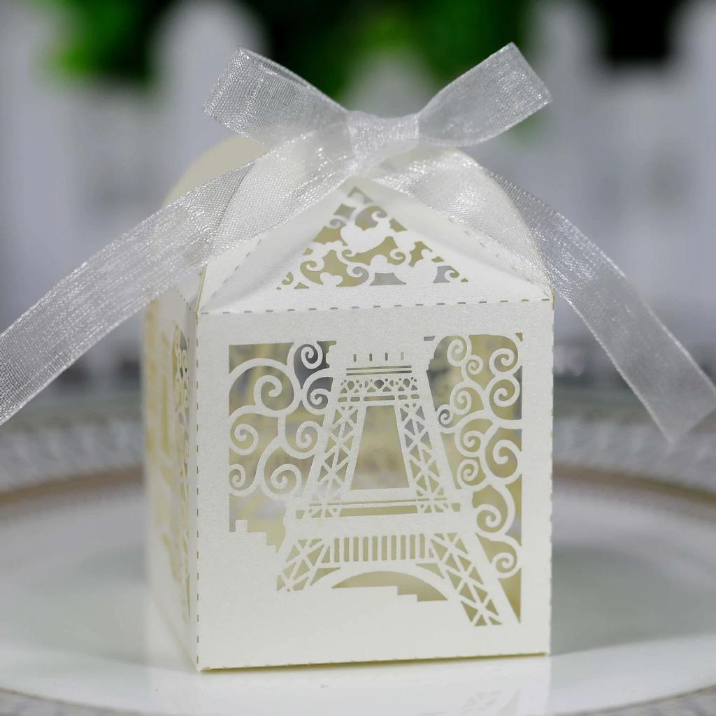 2025 New 50Pcs/Set Creative Hollow Tower Wedding Candy Box Gift Chocolate Candy Box Party Small Gift Packaging Boxes