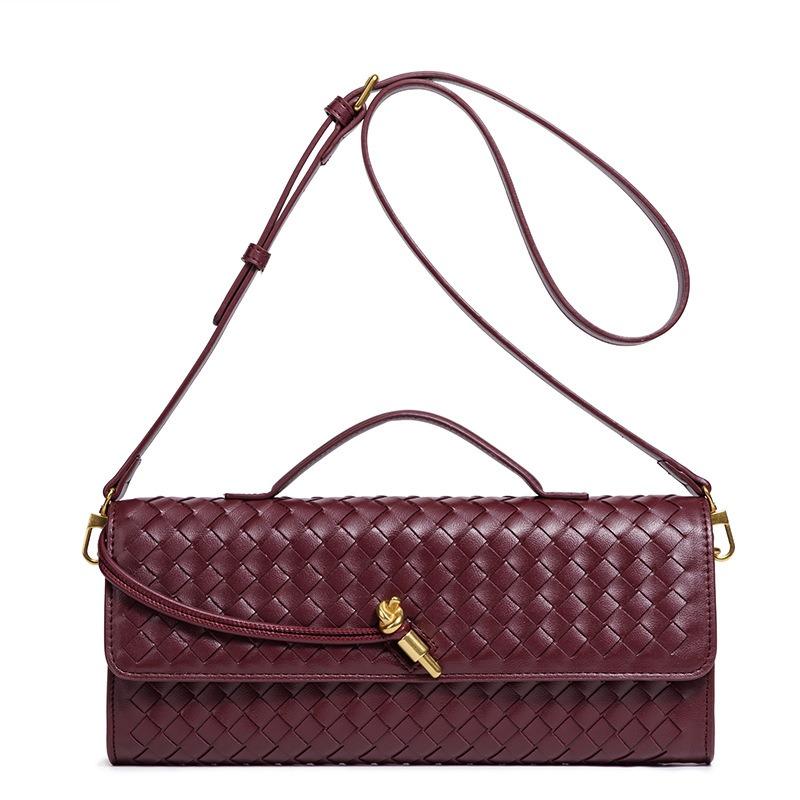 [] Niche Woven One-shoulder Baguette Bag, Horizontal Clutch Bag, Women's Oblique Span Bag