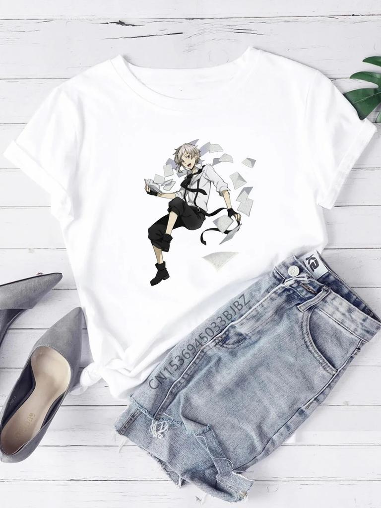 Bungou Stray Dogs T-Shirt Women Crew White Basic Tee Aesthetic Cloth Accessories Short Sleeve O-Neck Female Summer Casual Top