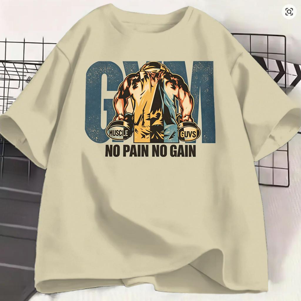 Unisexs TShirts Gym Bodybuilding Fitness Funny Pure Cotton Short Sleeve NO PAIN NO GAIN T Shirts O Neck Clothing 4XL 5XL 6XL