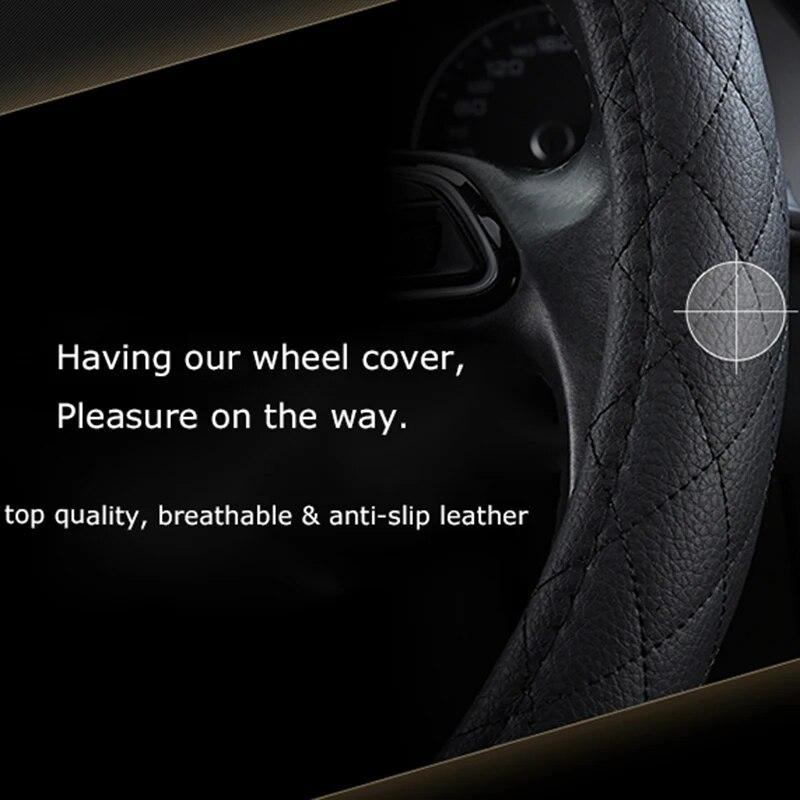 DERMAY Black Car Steering Wheel Cover with Cute Flower for Women Girls Size M Fit 14-15" Steering Wheel 95% Cars O and D Shape