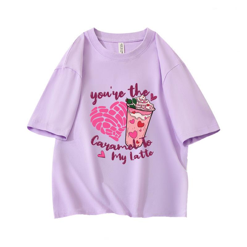 

Coffee Lover Sweet Quote Latte Oversized Short Sleeve O Neck T Shirt Graphic Print 100 Cotton 2000s Women Tops clothes Summer L