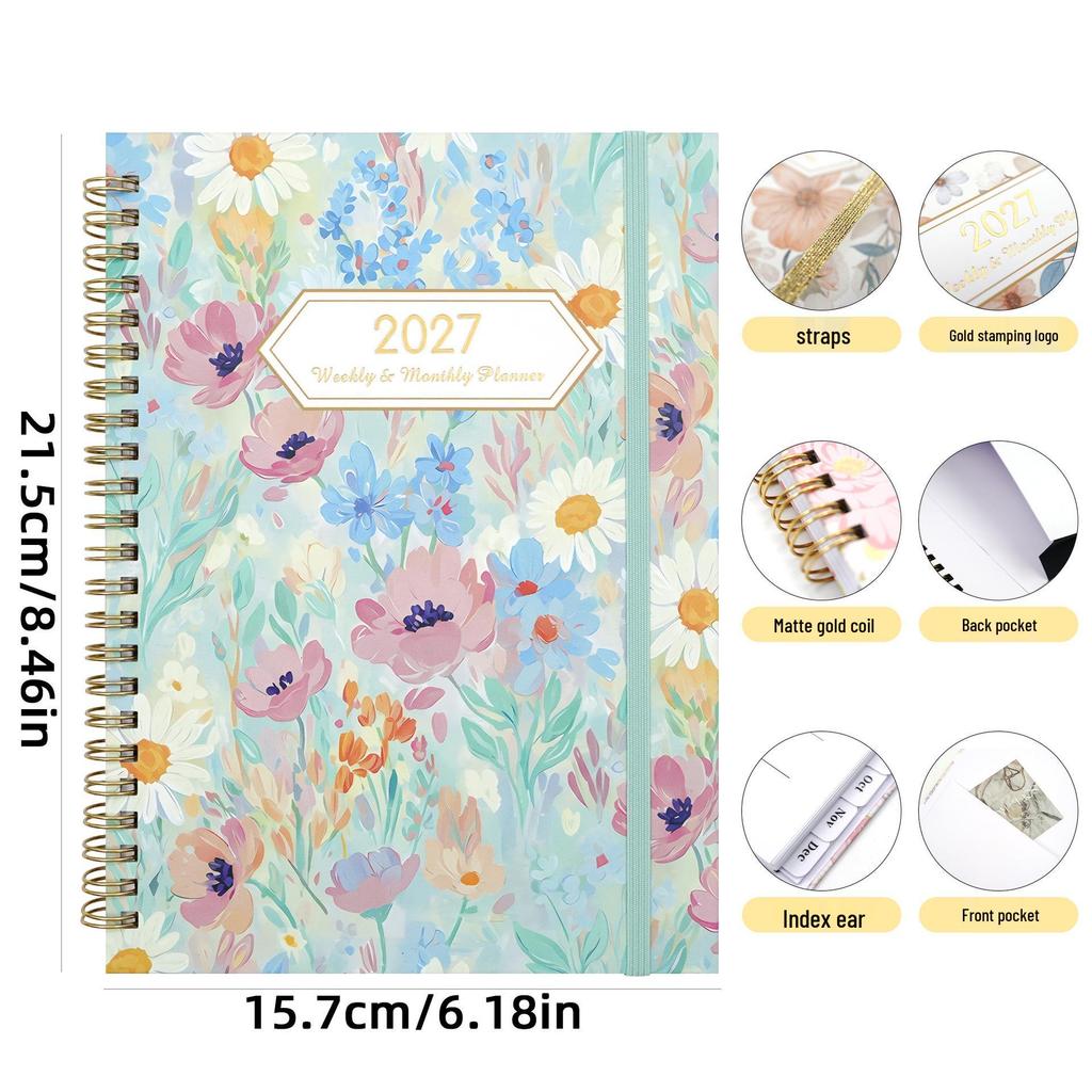 2027 English Floral A5 Spiral Planner: Weekly Efficiency Handbook