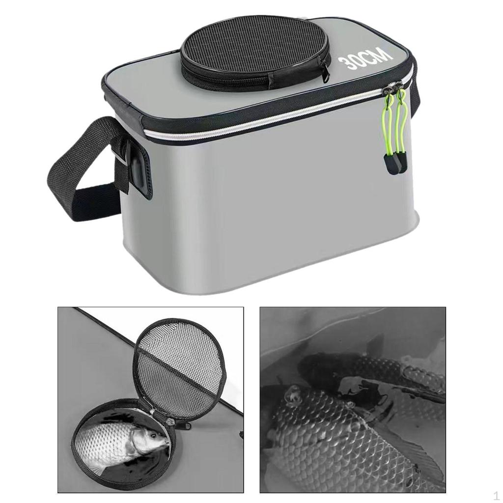 Fishing Bucket Fish Carrier Foldable Multifunctional Large Capacity Live Container with Strap