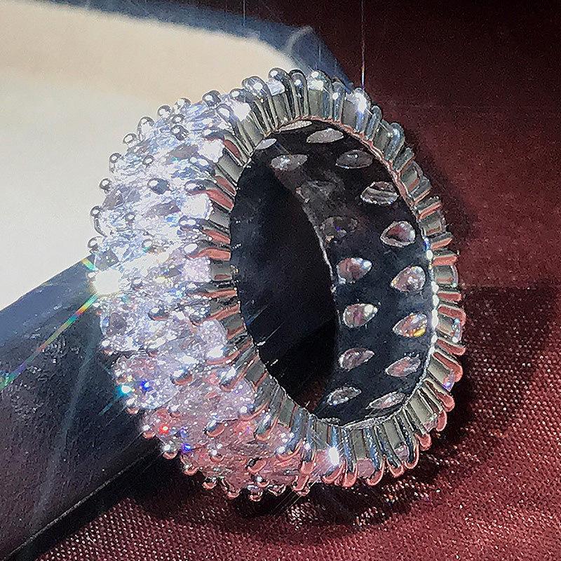 2026 hand jewelry European and American fashion feng shui drop shape double-row zircon ring Women's personality light luxury ring