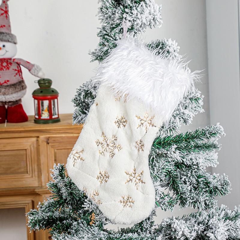 Luxurious Soft Plush Christmas Stockings Featuring Beautiful Gold And Silver Snowflake Designs