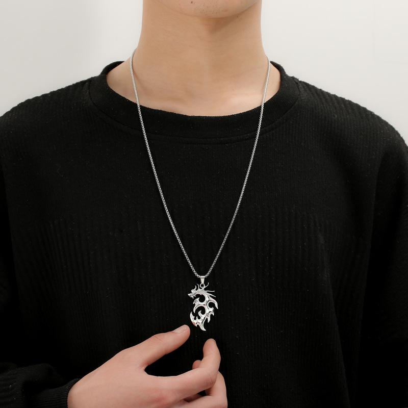Luminous Flame Dragon Necklace – Trendy Men's Sweater Chain for Nightclubs