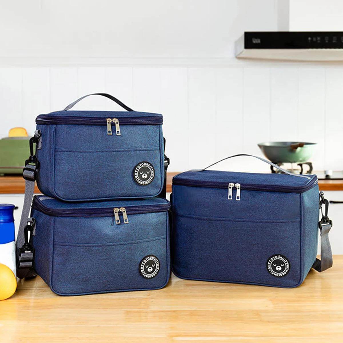 

Изолированная сумка для ланча Водонепроницаемый контейнер для еды с термоизоляцией большой вместимости Регулируемый плечевой ремень Утолщенная коробка для ланча для школы L