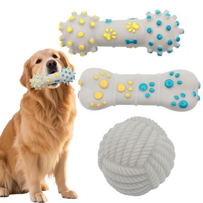 Quietschendes Hundespielzeug Gummiert Strukturierte Hantel Knochen Ball Hundekauspielzeug Zahnpflegespielzeug für aggressive Kauer Interaktives Apportierspiel