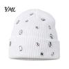 Täglicher Ausflug Warme Accessoires Bling Strass Strickmütze, Street Punk Strick Winter Stilvoll Kälteschutz Kopfbedeckung Beanie für Damen Herbst