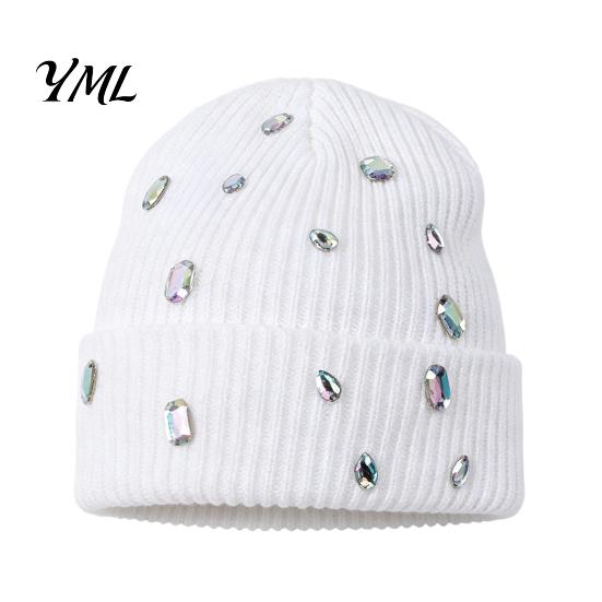 Täglicher Ausflug Warme Accessoires Bling Strass Strickmütze, Street Punk Strick Winter Stilvoll Kälteschutz Kopfbedeckung Beanie für Damen Herbst