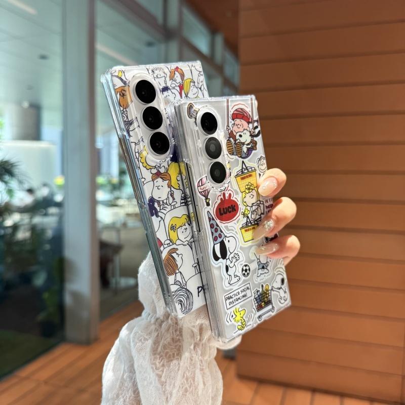Cartoon Cute Snoopy Charlie friend seat Folding Magsafe Wireless Charge Case For Samsung ZFold 3 4 5 6 ZFold7 Magnetic Holder