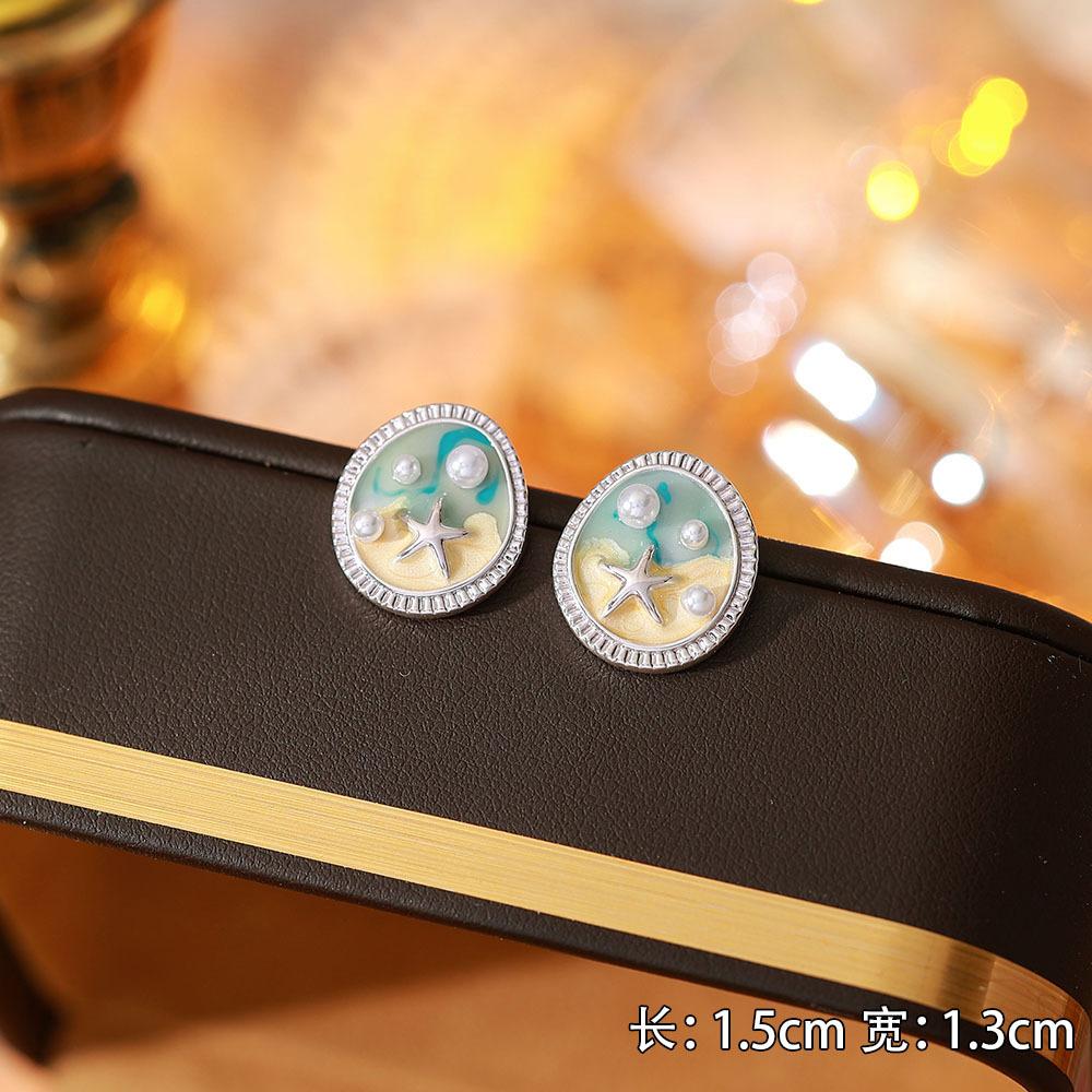 Ainibenni Original Design Enamel Painted Earrings for Women, Monet Garden Oil Painting Style Stud Earrings