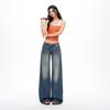 Spring and summer new American retro tie washing process low waist thin slightly loose horn jeans women