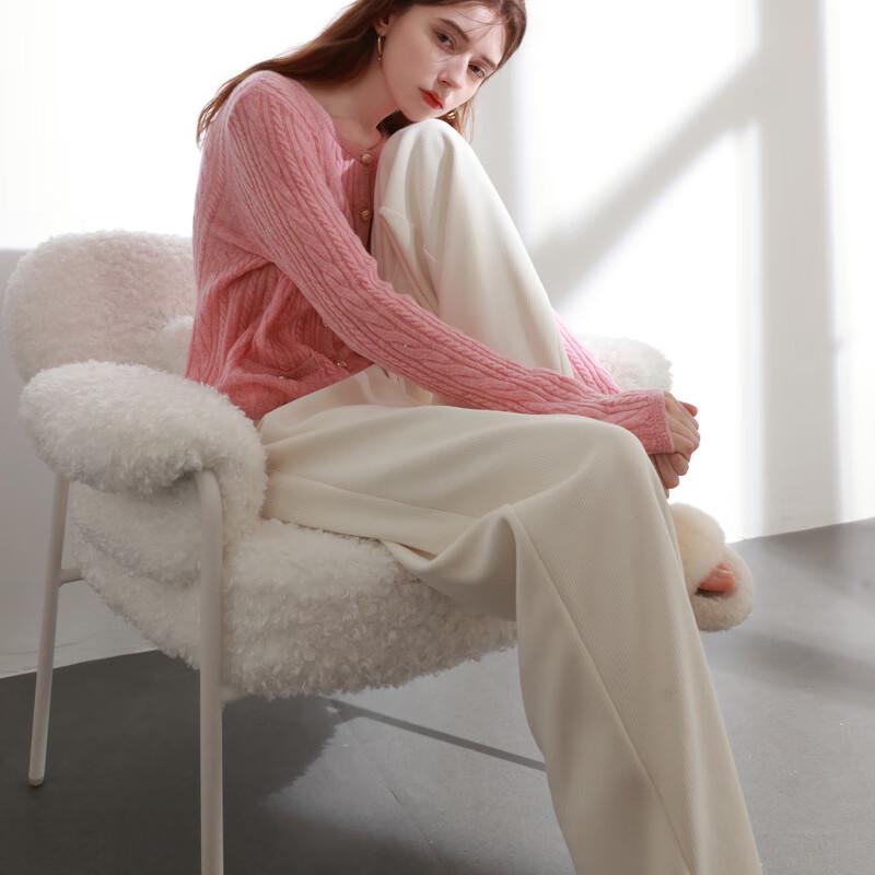 Sancai Women's 2024 Winter Chenille High-Waist Wide-Leg Pants