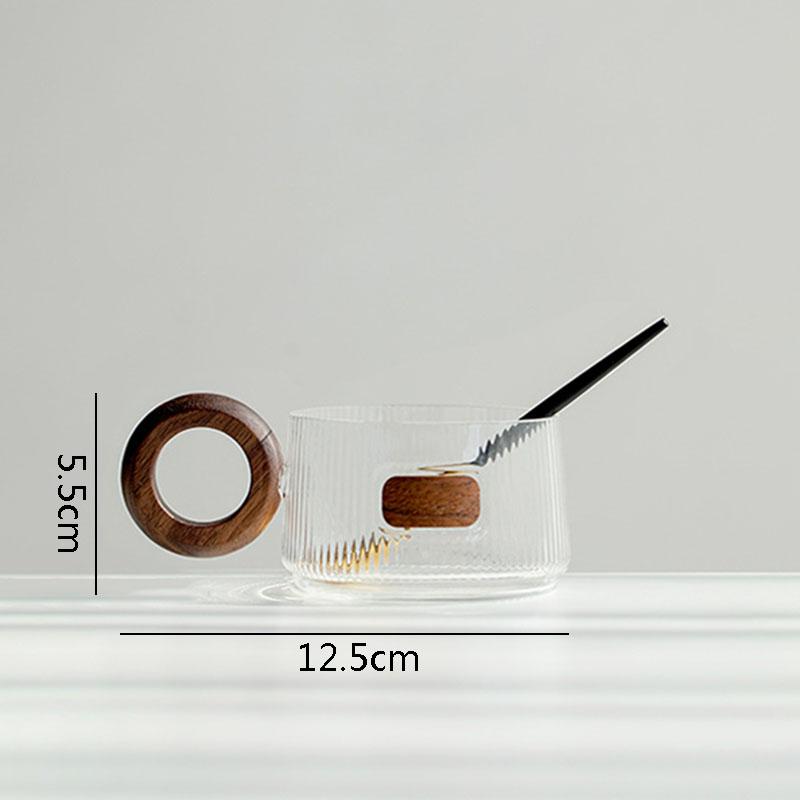 Creative Wooden Handle Glass Mug Solid Wood Coaster Breakfast Cup Oat Cup Milk Cups Coffee Mug Household Water Cups Tea Cup