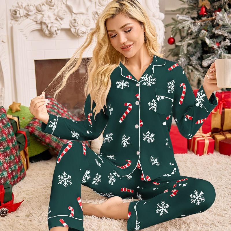 

Autumn Women Christmas Pajamas Lounge Set Colorful Stripes Christmas Hat Printed Tops and Pants Loose 2 Piece Loungewear Outfits S